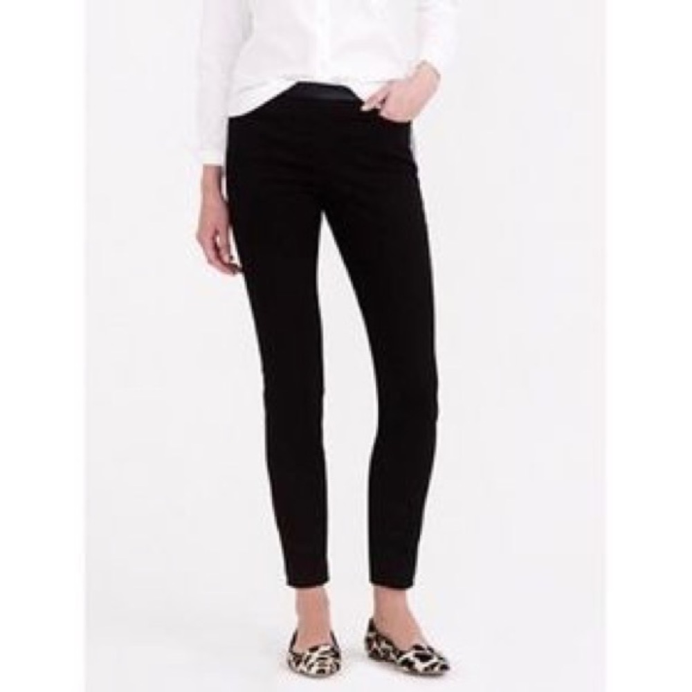 J. Crew Dannie Black High Waisted Leather Trim Waist Skinny Stretch Ankle Pants